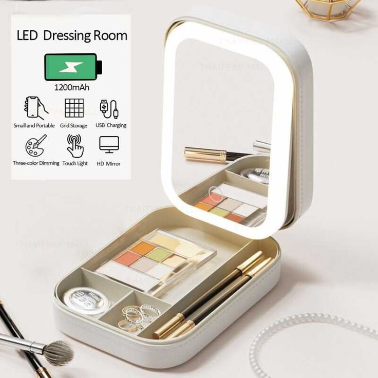 Travel Jewelry Makeup Box with LED Lighted Mirror
