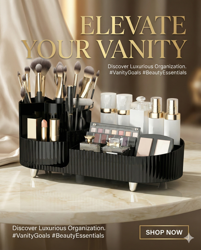 Luxury Black Vanity Organizer with Multiple Compartments