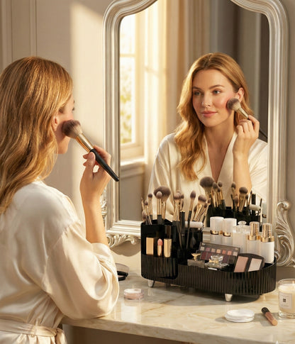 Luxury Black Vanity Organizer with Multiple Compartments