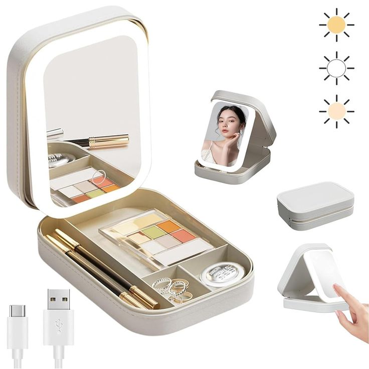 Travel Jewelry Makeup Box with LED Lighted Mirror