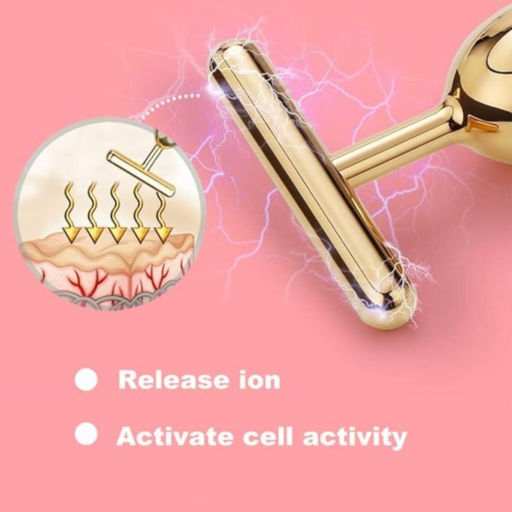 Golden T-Bar Vibrating Facial Massager | Waterproof Electronic Face Roller