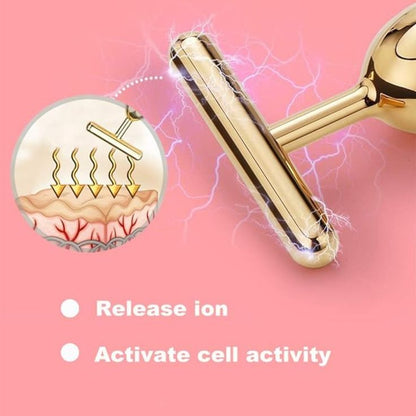 Golden T-Bar Vibrating Facial Massager | Waterproof Electronic Face Roller