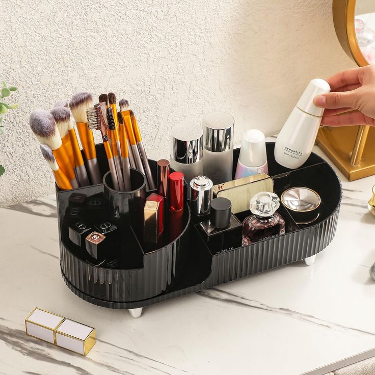 Luxury Black Vanity Organizer with Multiple Compartments