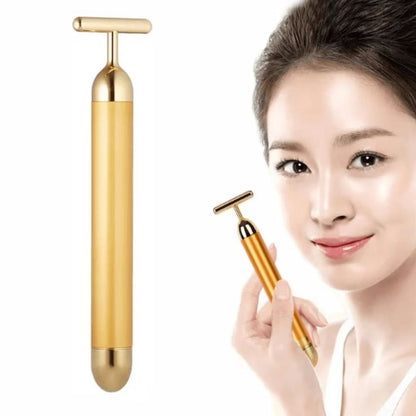 Golden T-Bar Vibrating Facial Massager | Waterproof Electronic Face Roller